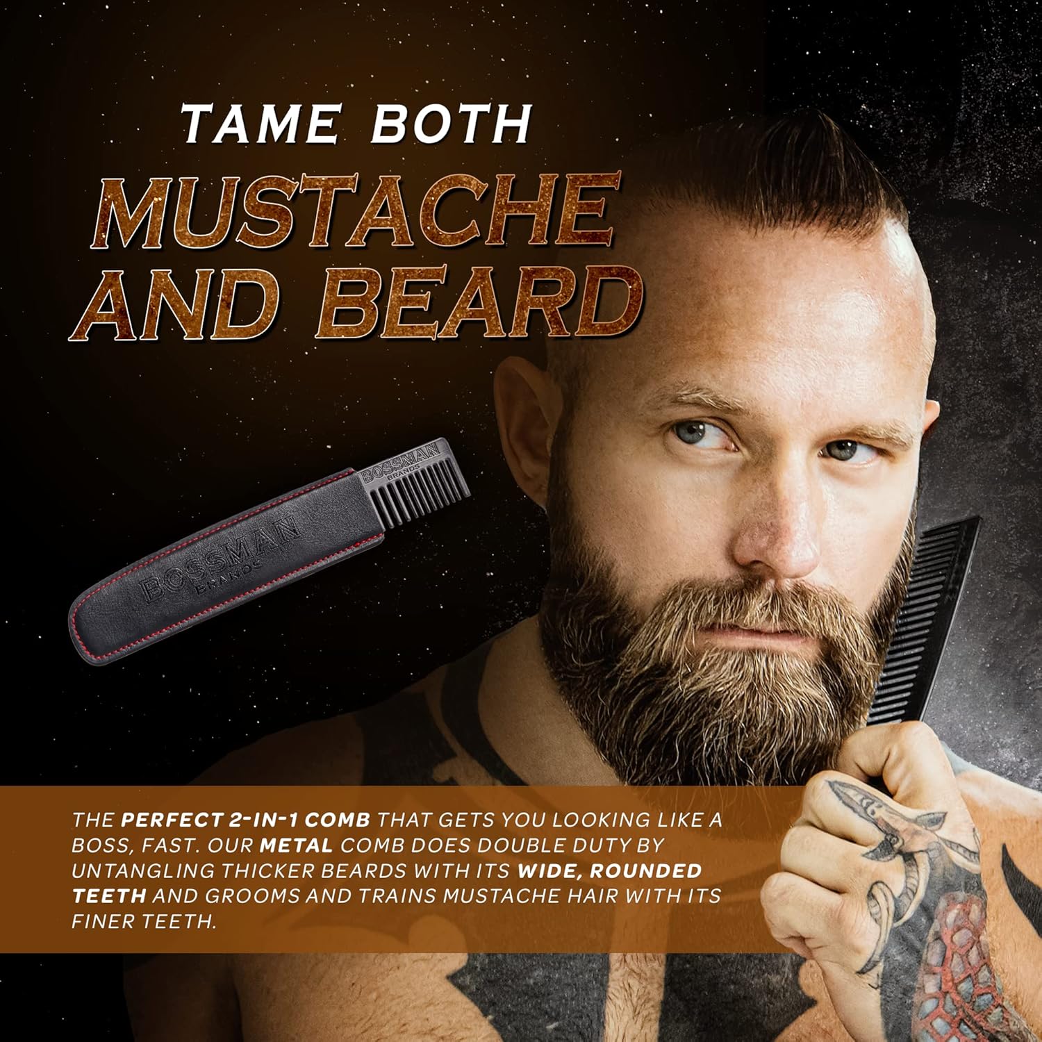 Bossman Metal Beard & Mustache Comb | Metal Beard Comb - Image 3