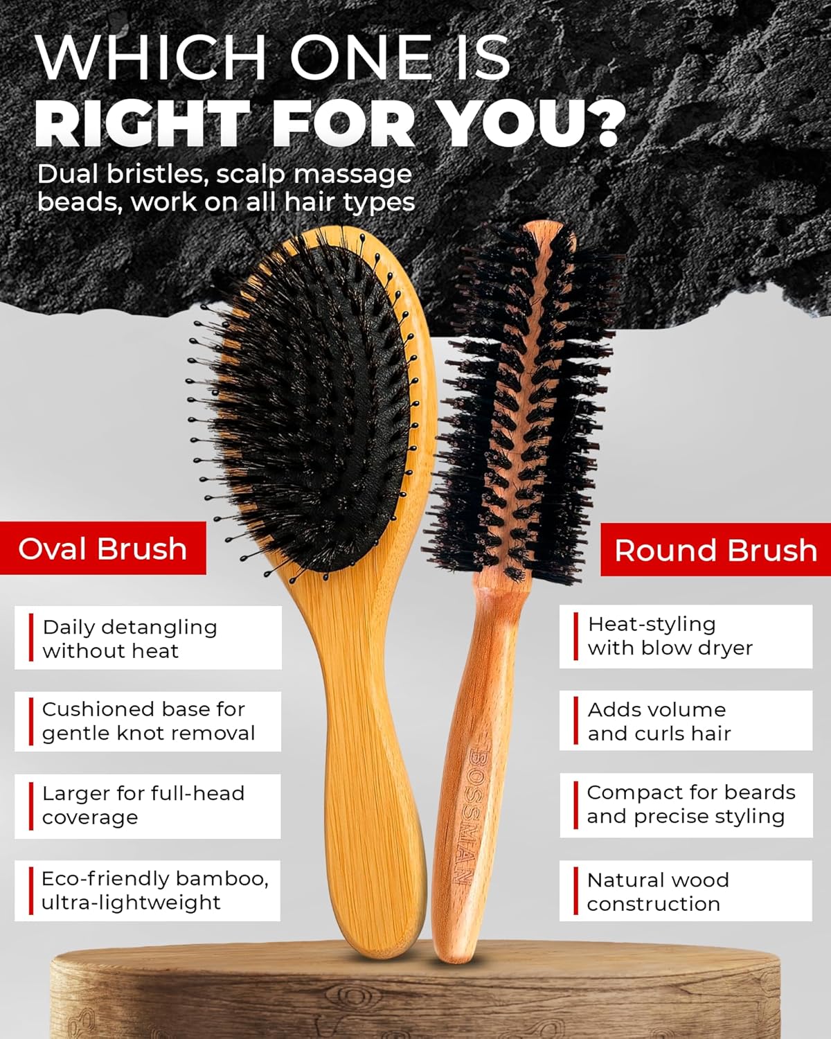 Round Boar & Nylon Bristle Brush - Image 5